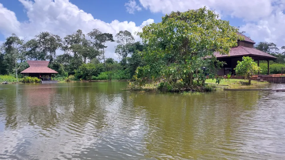 Paviljoens aan het water bij Resort Sendang Redjo in Suriname